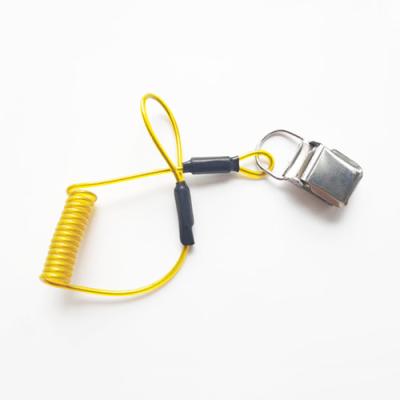 Yellow Steel Spring Coil Lanyard With Metal Alligator Clip And Loop End