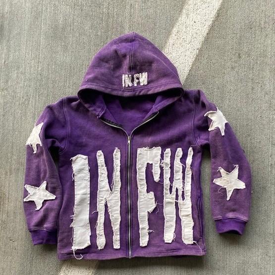 Knitted Custom Men's Heavy Weight 500 gsm Cotton Distressed Hoodie with Lined and Applique