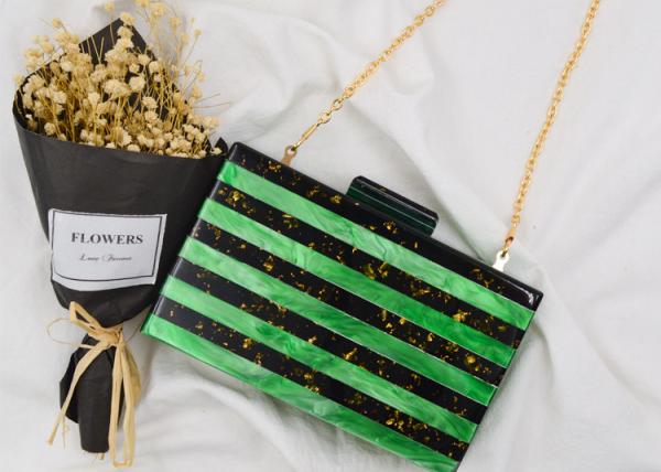 Pearl Gold Foil Acrylic Clutch Bag Light Green And Black Color With Splicing Black Bottom
