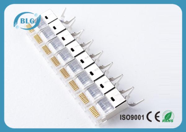 FTP Cat7 8P8C RJ45 Male Connector Matal Shielded With Tail Clip / PC Housing