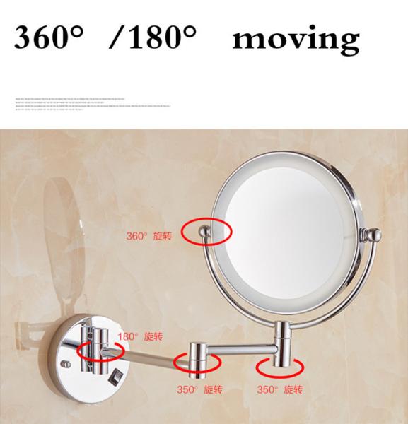 Double Sided LED Mirror Tri Fold Backlit Vanity Wall Mirror Round Shape
