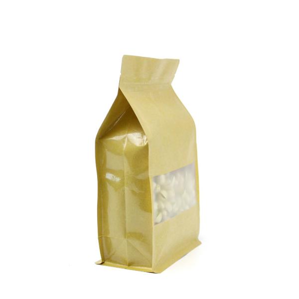 Transparent window zipper top kraft paper packaging bag Side Gusset stand up coffee pouch