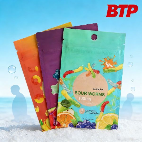 MOQ 100pcs Child Resistant Disposable Gummy Pouch Smell Proof Zipper Bag Custom Printed Packaging Security Bopp for Edibles