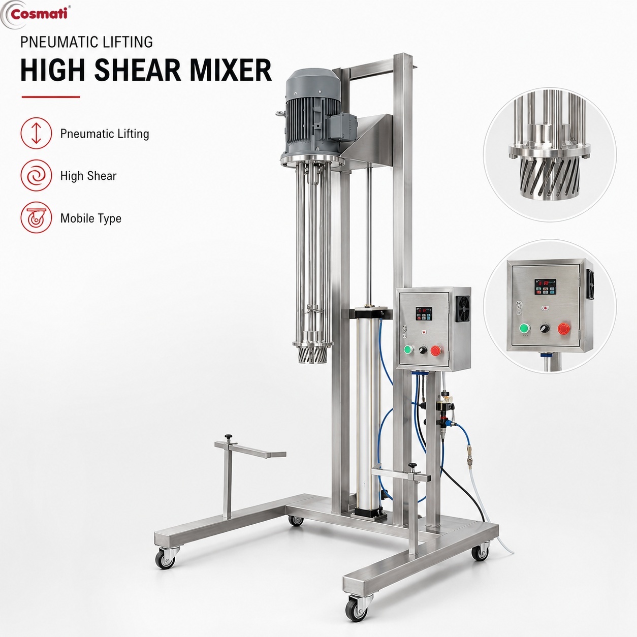 High Speed Homogenizer Pneumatic Lifting Mixer High Shear Cosmetic Cream Emulsifier