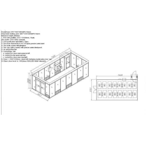 Custom Aluminum Frame Softwall Cleanroom Unidirectional Air Flow