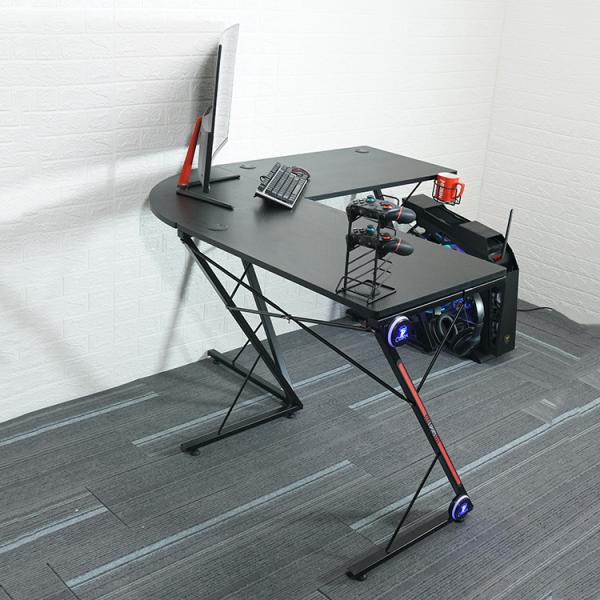 Workspace Home Office L-shaped Computer Gaming Table with Round Corner Monitor Stand