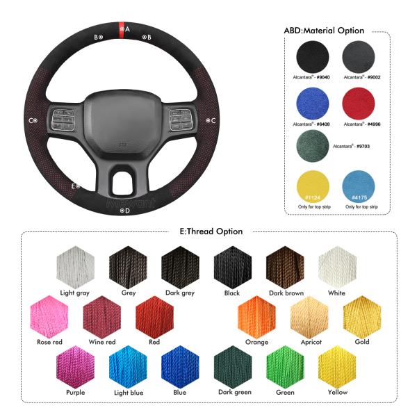 Car Interior Accessory Handcrafted Premium Athsuede Steering Wheel Cover, Custom Fit for Dodge RAM 1500 3500 2013-2018 Models