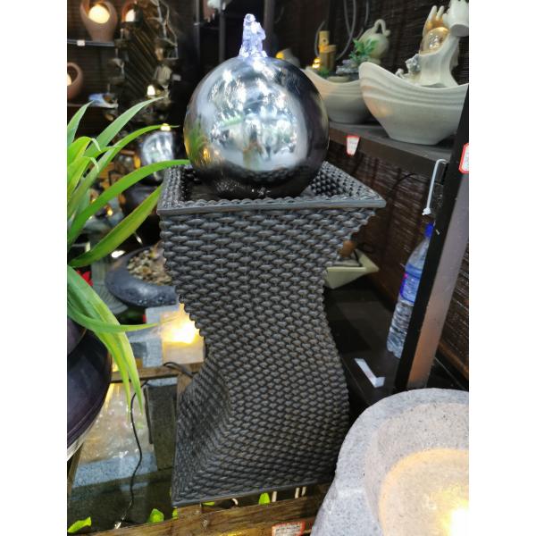 34 Inch Contemporary Lighted Stainless Steel Ball Water Feature