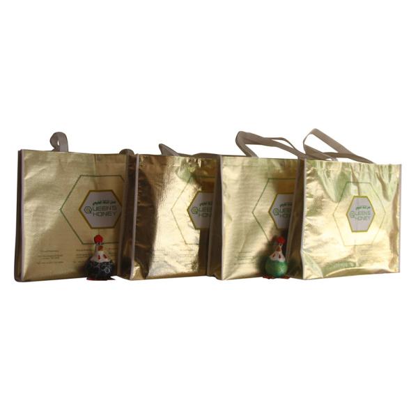 Gold Shining Coated Non Woven Carrier Bags Luxury Water Proof  hexagon veins
