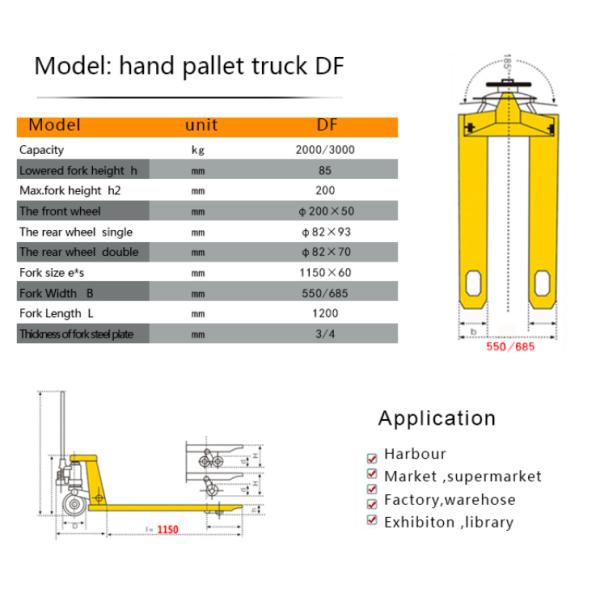 Hydraulic Manual Pallet Truck 200mm Max Lifting Height Durable Cargo Handling Tools