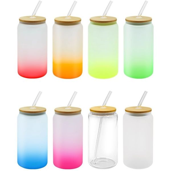 DIY Fun Sublimation Gradient Cola Can 16oz Large Capacity Straw Cup Glass Jar For Cold Drinks