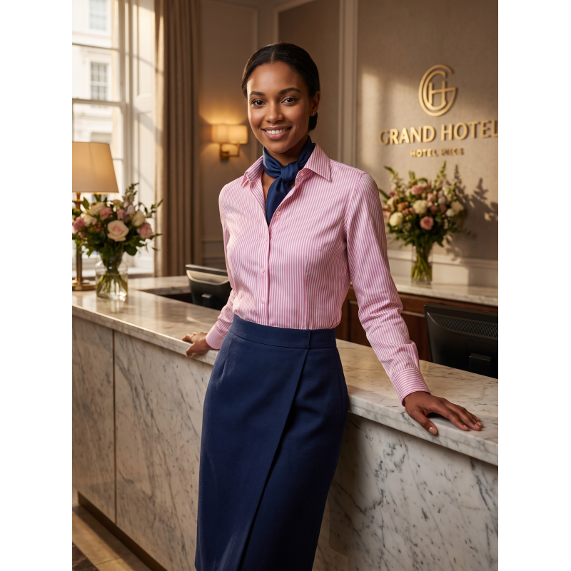 Women'S Commuter Shirt Fabric Pinstripe 100% Polyester Pink Fabric
