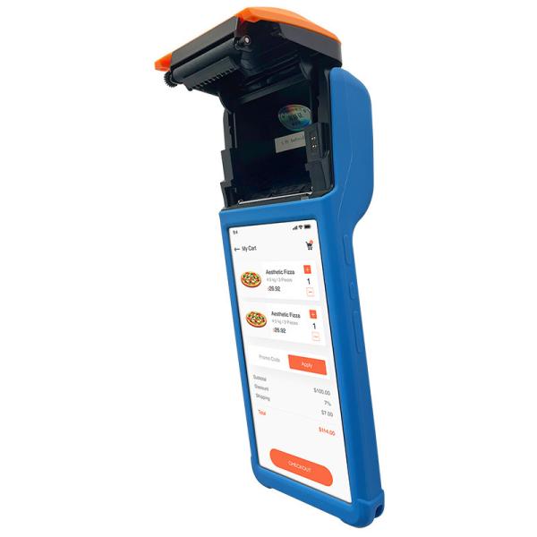 Android 14 Handheld POS System Blue Handheld Wireless POS With Printer