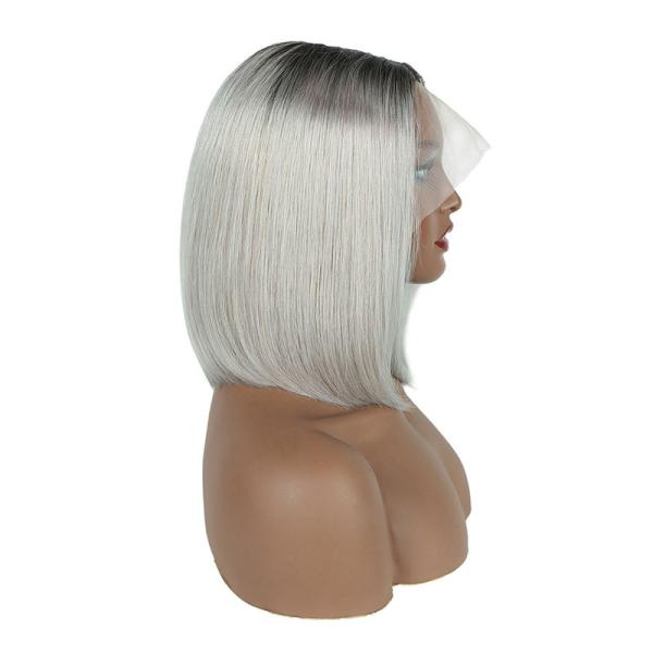 100% Human Hair Ombre Grey Short Bob Cut Pre Plucked HD Lace Front Wigs 250% Density