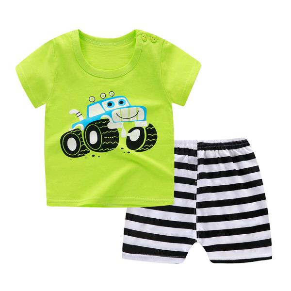 Summer Kids Pajama Set Plain Animal Short Sleeve Tee And Shorts