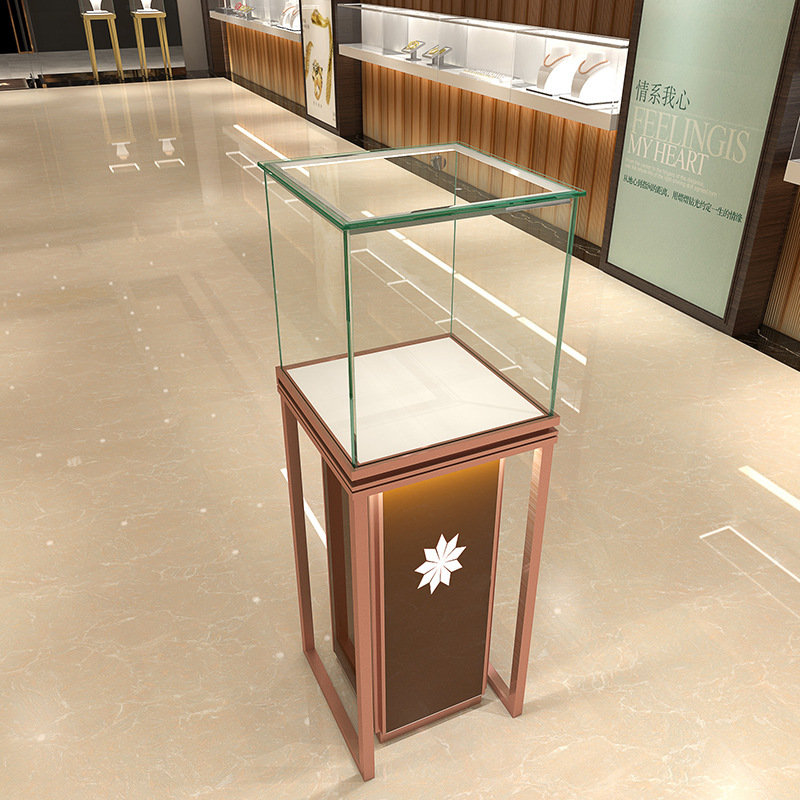 Luxury Vertical Jewellery Display Cabinet Illuminated Side Panel Glass Display