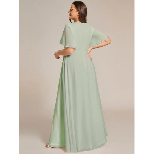 Charming Empire Applique A-line Short Flutter Sleeves V-neck Invisible Zipper Mint Green Chiffon Evening Dress