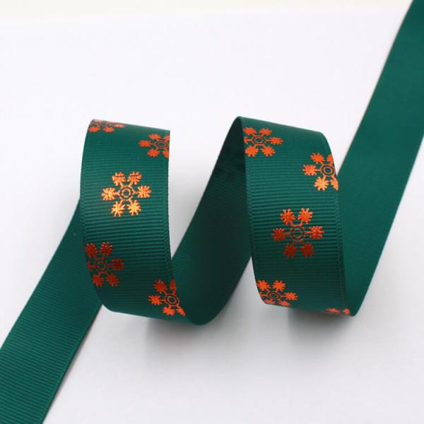 Dark Green Hot Foil Ribbon , Flowers Printing Thin Gift Wrap Ribbon