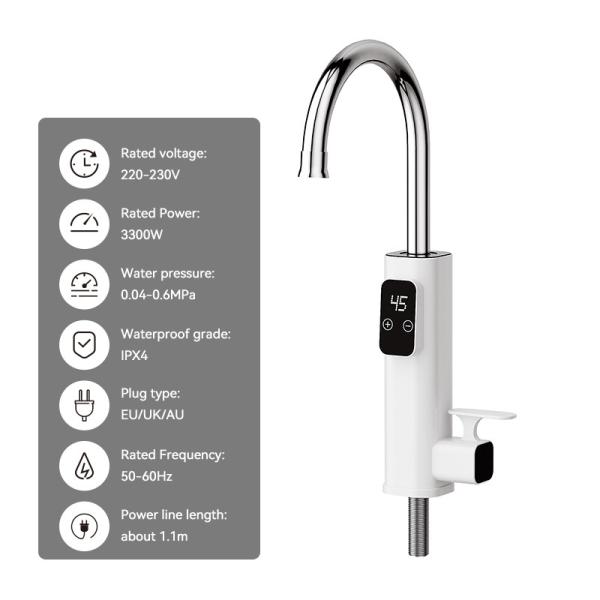 360 Deg Free Rotation 304 Stainless Steel Electric Heating Water Faucet With 3s Fast Heating