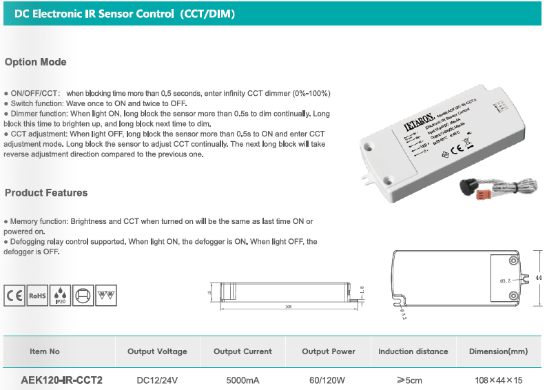 DC IR Sensor Control for CCT And Brightness Dimming for Wardrobe Lighting