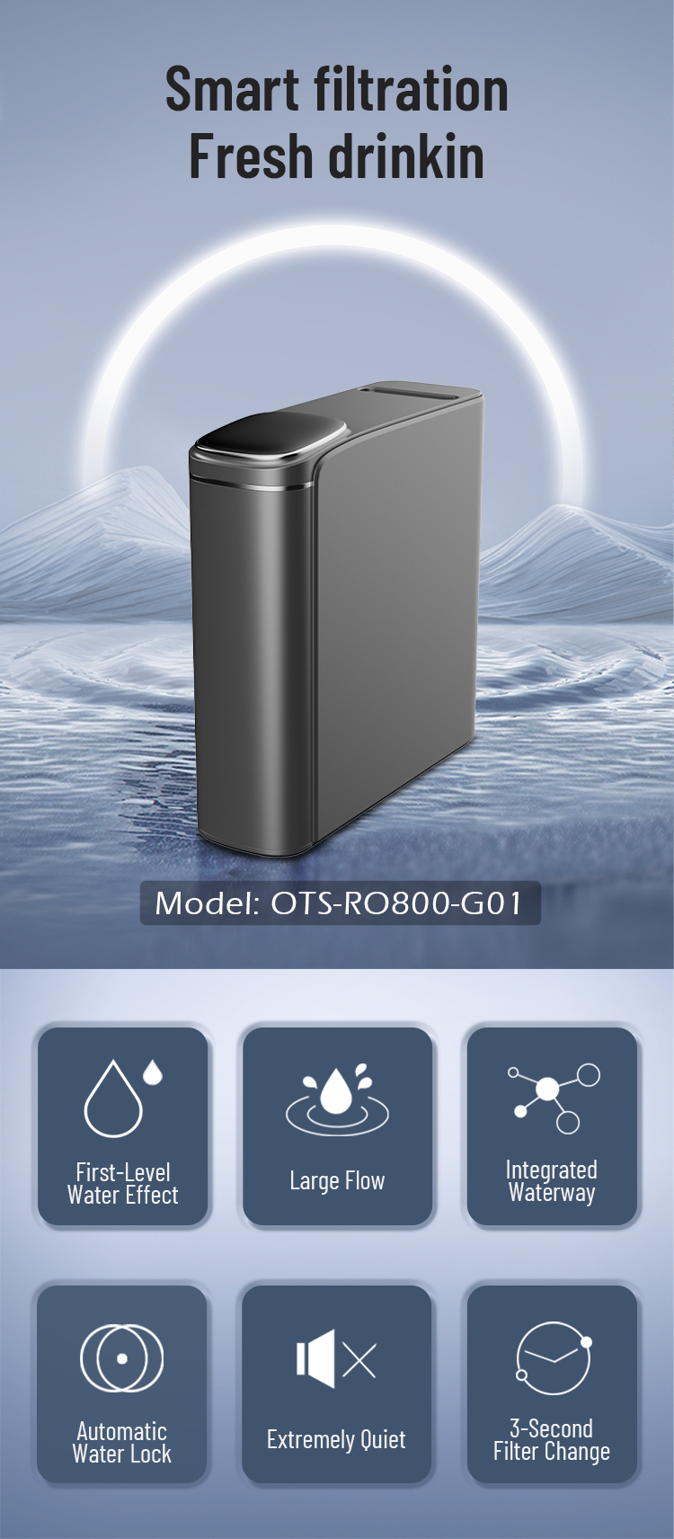 800GPD Tankless RO Water Purifier with PCB Composite Filter for Under Sink Installation