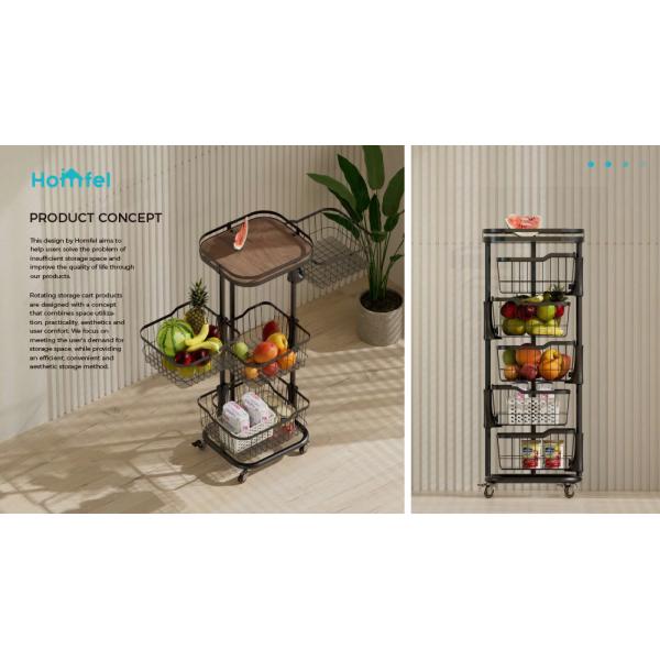 Foldable Design Steel Storage Trolley , 3 Tier Rolling Utility Cart Multifunctional