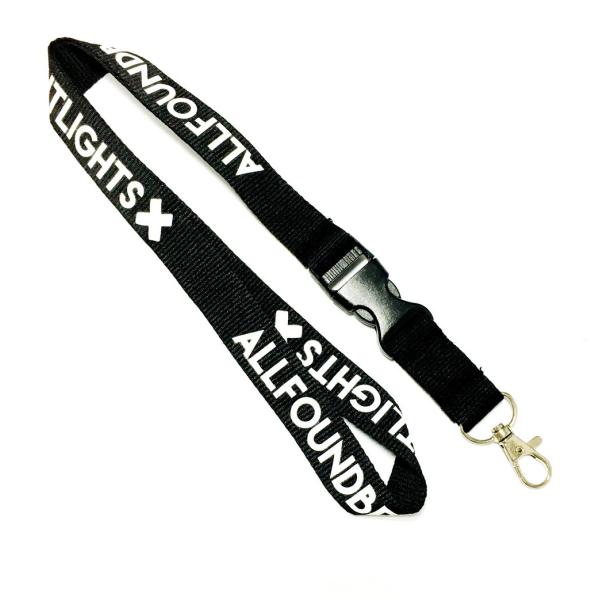 Plain Black Lanyards With Metal Hook , White Logo Id Card Neck Strap With Plastic Buckle