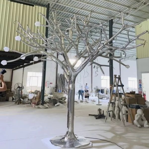 High - End Restaurant Interior Design: Custom - Made Stainless Steel Tree Sculpture