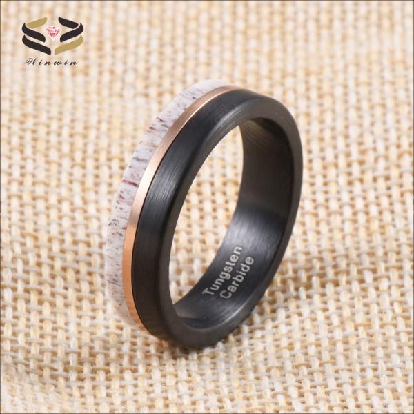 Occasions Christmas/ Year/Father's Day Men's Customized Handmade Black Tungsten Inlay Deer Horn Antler Wedding Band Ring