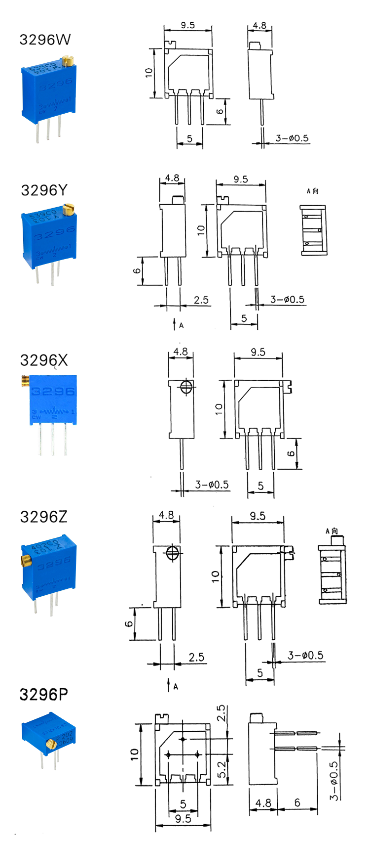 3296W Multi-Turn Trimmer Potentiometer with 8mm Knob for 1k-50k Adjustable Resistor