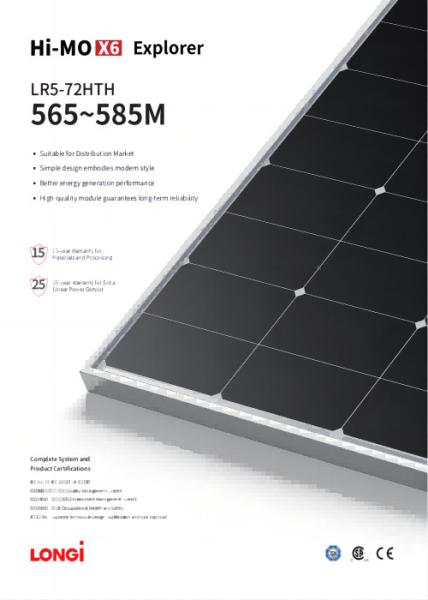 Longi Hi-Mo X6 painéis solares LR5-72HTH 565-585M 565W 570W 575W 580W 585W HPBC Longi módulos solares