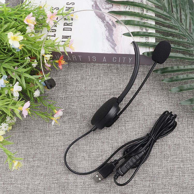 USB head mounted wired single ear headphones with high-definition call microphone, online control of mute volume, used for PC laptops, office customer service in the call center, supporting OEM/ODM