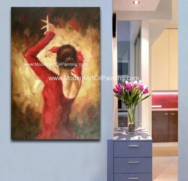 Dançarino feito a mão moderno Oil Painting do flamenco, parede abstrata Art Canvas Painting