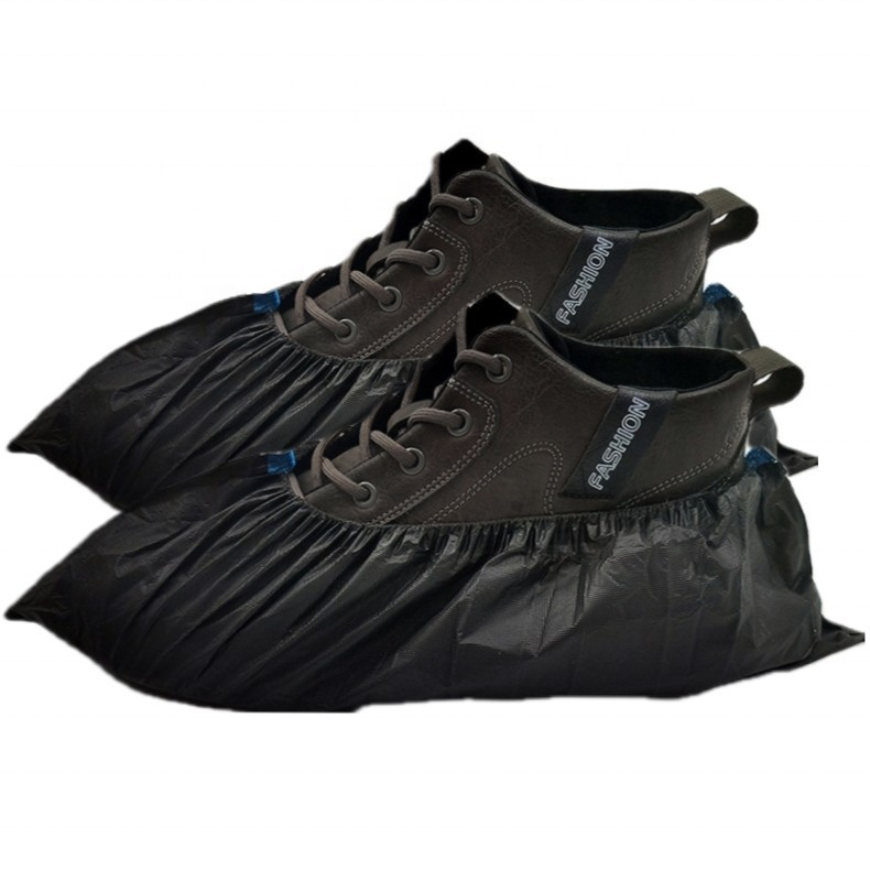Haixin Health Black Dust-proof Overshoe with LOGO Custom Disposable Shoecover Protective Medical Anti-slip Shoe Covers Wholesale