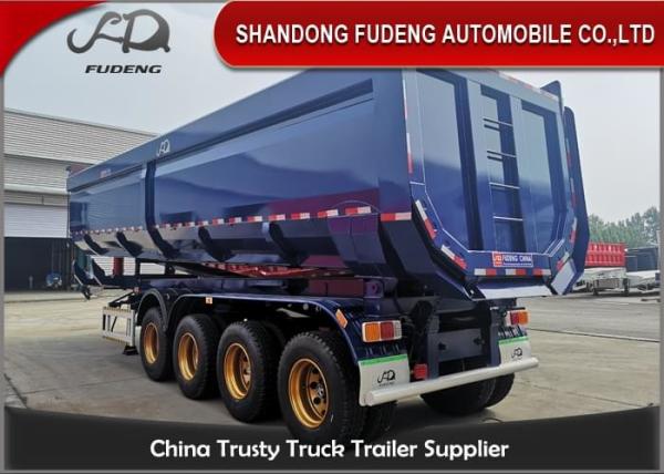 Blue Color Dump Tractor Trailer 4 Axles 60 Tons Strong Side Wall Transport Stone