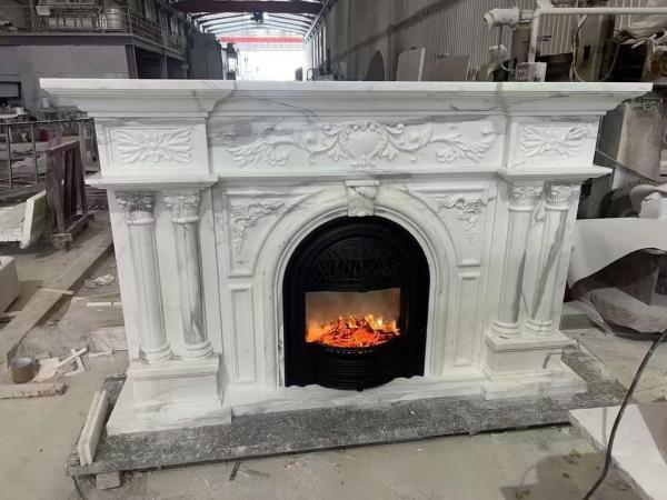 Arabescato Corchia Art Deco Marble Fireplace Renaissance Sculptural Heirloom For Elite Estates