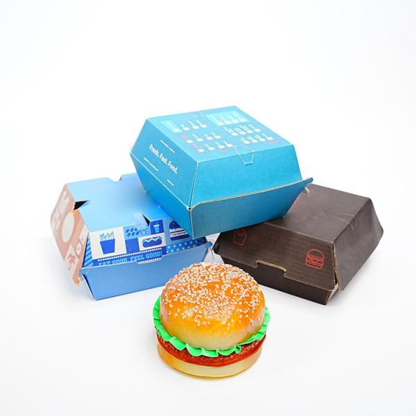 Boîte à hamburger en papier kraft froid recyclable et écologique pour l'impression personnalisée, boîte d'emballage pour plats à emporter de restauration rapide