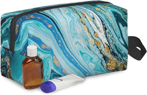 Shockproof protective &Store Portable Shaving Kit Bag, Blue Gilt Marble,Wash Bag for Travel, Gym, Camping