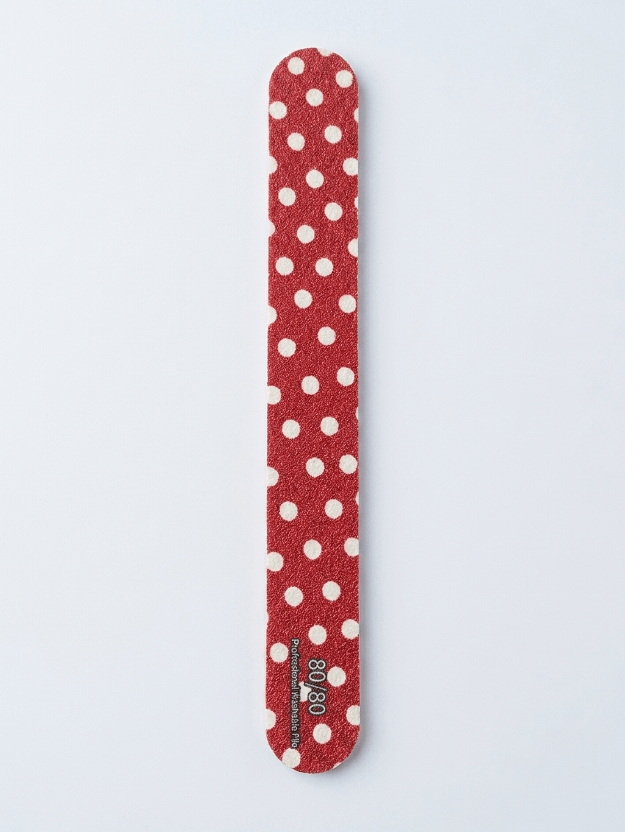 Professional 80/80 Grit Washable Nail File – Red Polka Dot Buffer Board