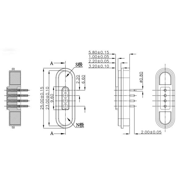 Conector de cable magnético para automóviles Negro 4 pines Cargador magnético 550g Fuerza magnética