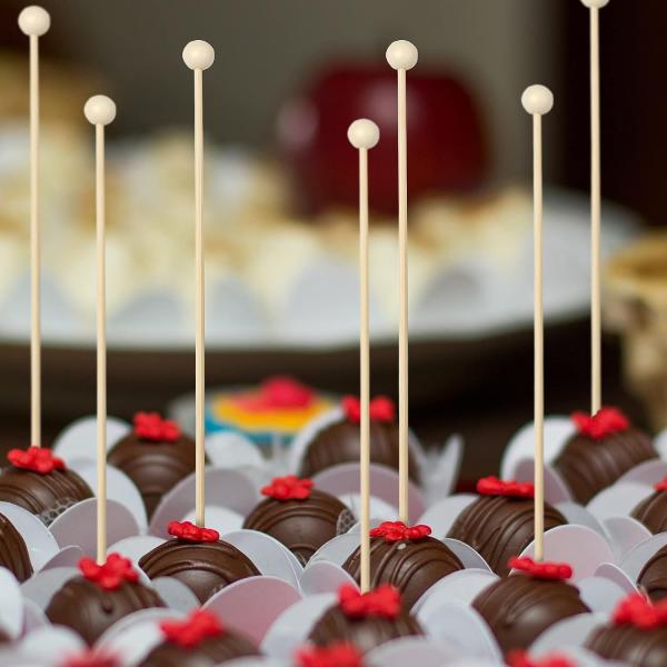 100PCS 6inch Rock Candy Sticks with Ball Wood Swizzle Sticks Modern and Simple Design