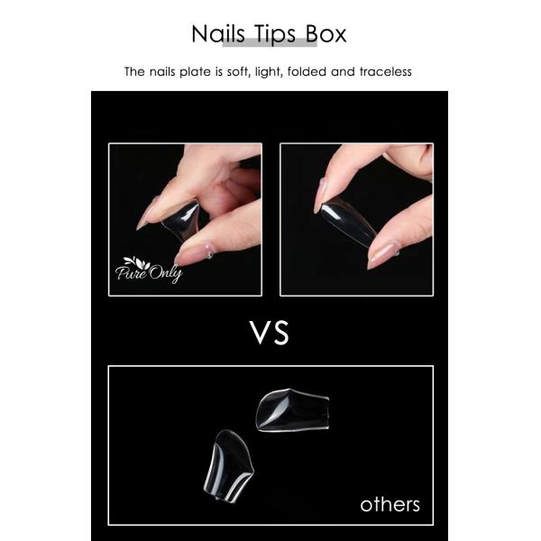 Puntas de Uñas de Gel Certificadas MSDS Almendra Forma Mediana 500Pcs Preformadas Cobertura Completa Gel Suave Puntas de Uñas Transparentes Extensiones Estilo Francés