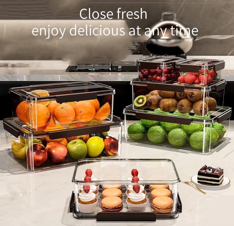 Crisper Bento Style Acrylic Food Storage Box Food Grade Clear Organizer for Fruits Vegetables Frozen Foods Refrigerator