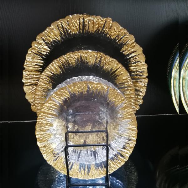 Плиты заряжателя золотого десерта цвета стеклянные, декоративные плиты заряжателя для свадьбы