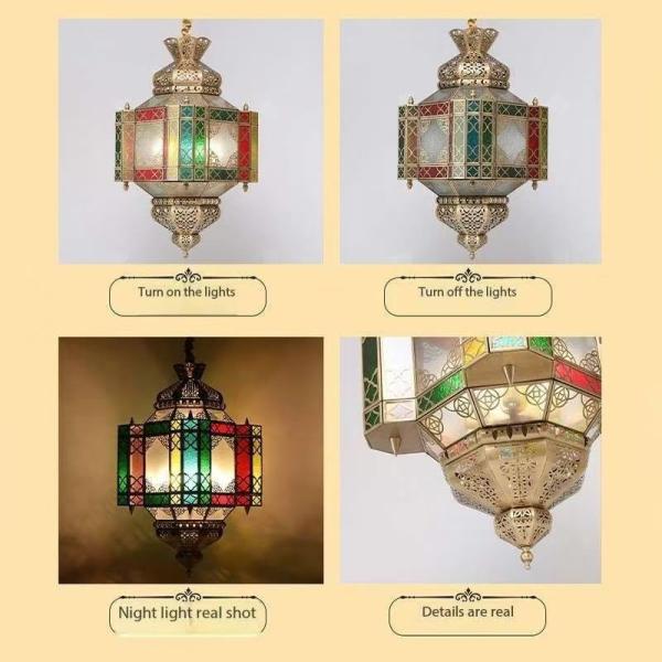 Glass Shade Moroccan Style Vintage Copper Chandelier For Coffee Hotel Ceiling