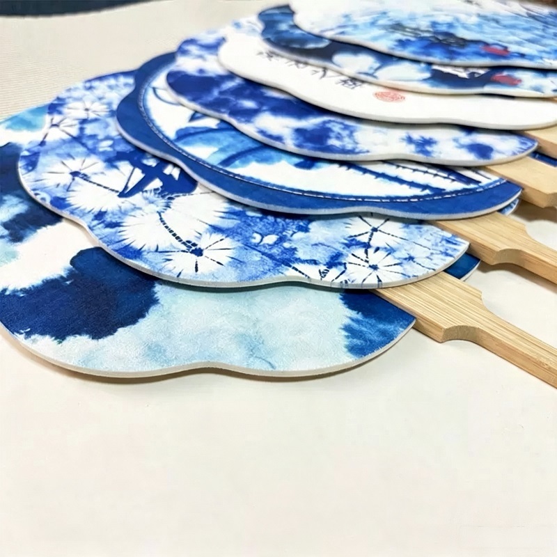Tie-Dye Style Round Paper Hand Fans With Wooden Handles For Cultural Souvenirs