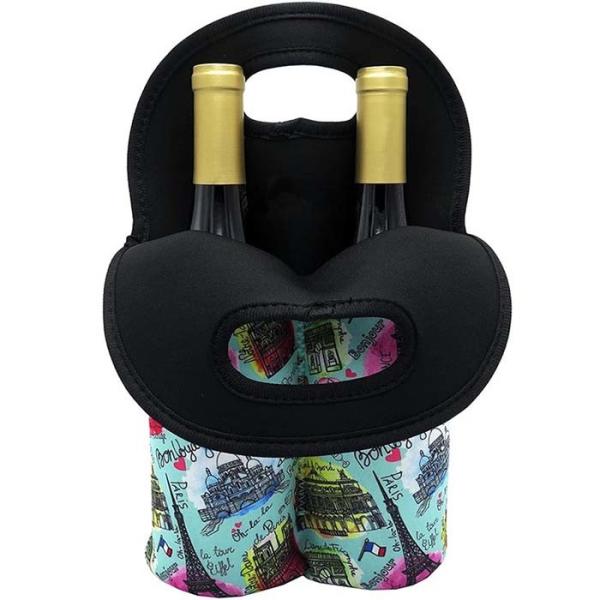 Neoprene Sublimation Wine Bottle Bag For Two Bottles