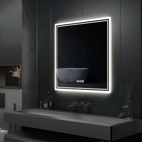 36 Inch LED Square Mirror IP44 Bathroom Mirrors With Lights