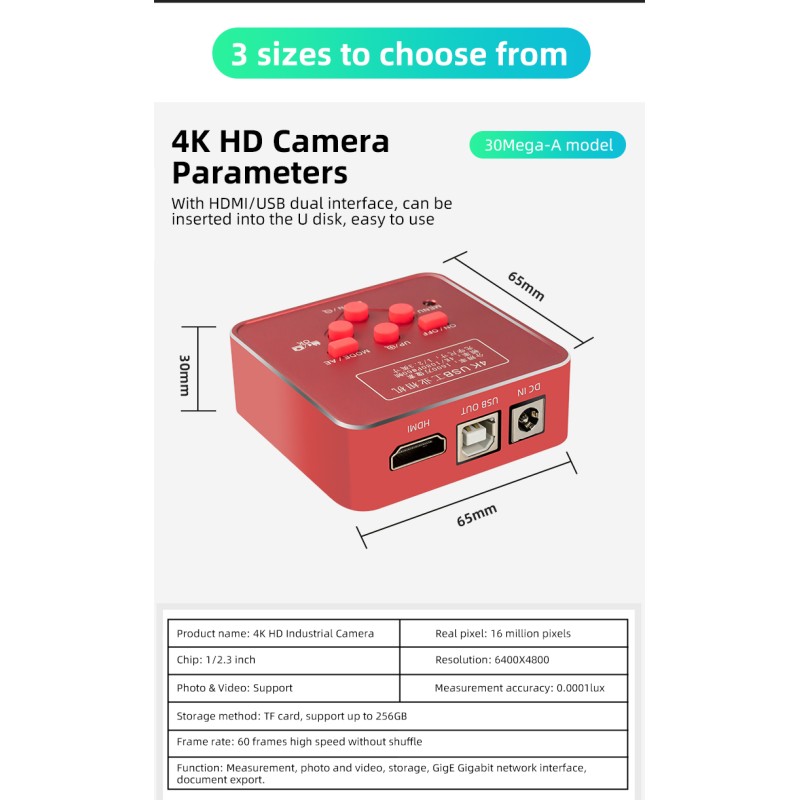 Factory Direct 4K 30MP Electron Microscope Industrial Camera for Industrial, Watch, Phone Repairs and Factory Mould Inspection
