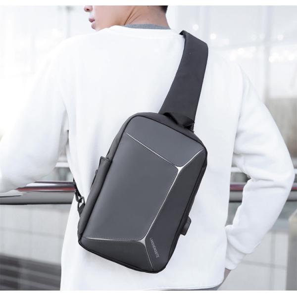 PU Mens Sling Crossbody Bag Waterproof Sling Pack  With USB Cable BSCI
